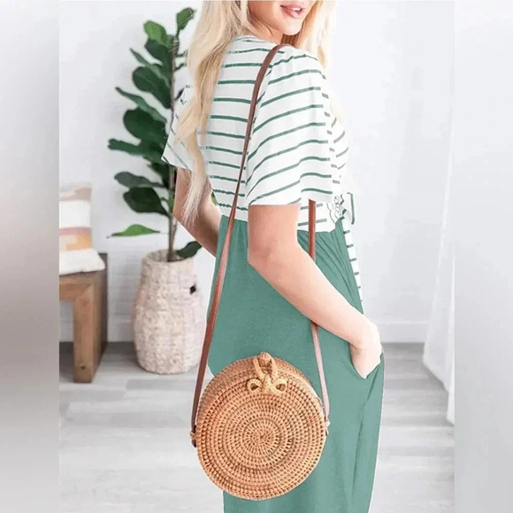 Striped Tie Waist Pockets Casual Swing Midi Dress NWT size M - Picture 2 of 4